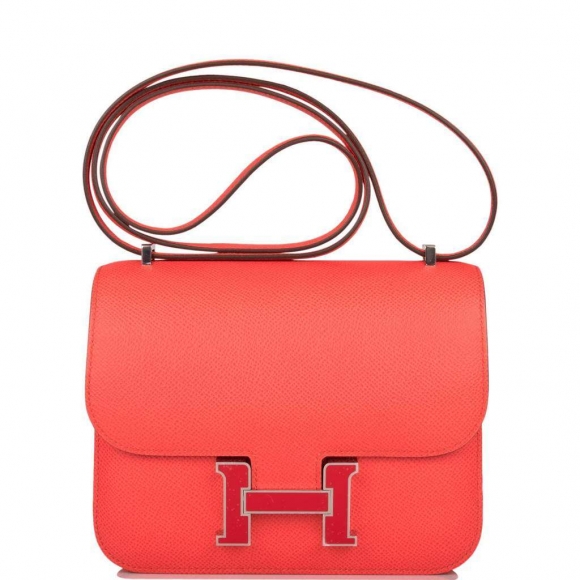 Hermes Rose Texas Epsom and Rouge de Coeur Enamel Mini Constance 18cm Palladium Hardware