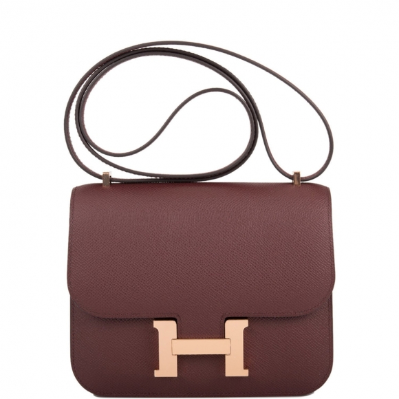 Hermes HSS Bi-Color Bordeaux and Gris Tourterelle Epsom Mini Constance 18cm Rose Gold Hardware