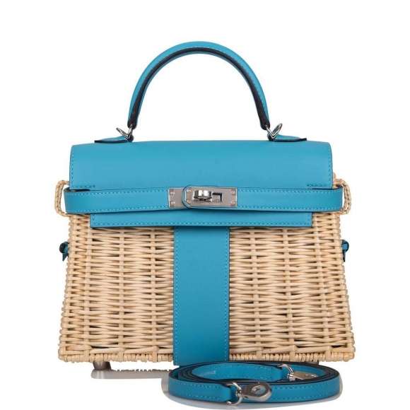 Hermes Bleu du Nord Swift Mini Picnic Kelly Bag 20cm Palladium Hardware