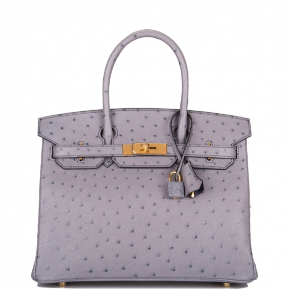 Hermes HSS Bi-Color Gris Agate And Blue Iris Ostrich Birkin 30cm Gold Hardware