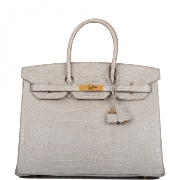 Hermes Gris Perle Matte Alligator Birkin 35cm Gold Hardware