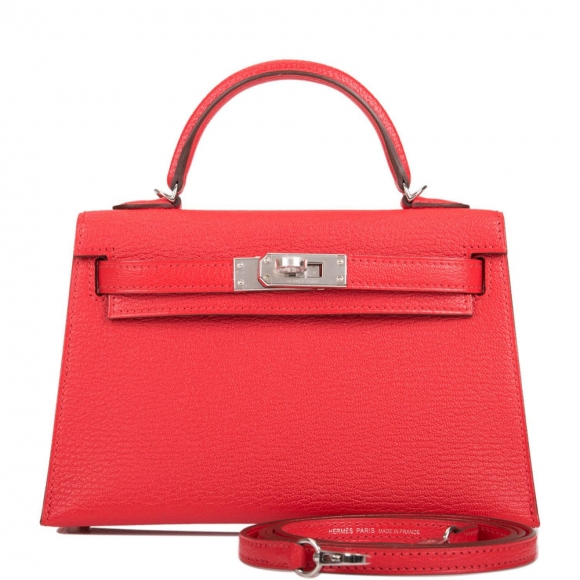 Hermes Rouge de Coeur Chevre Sellier Kelly 20cm Palladium Hardware