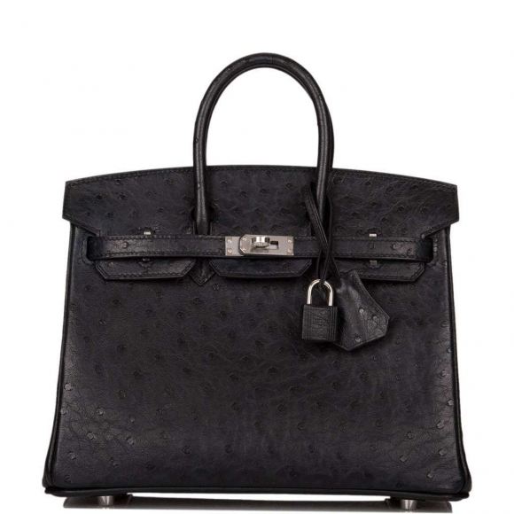 Hermes Black Ostrich Birkin 25cm Palladium Hardware