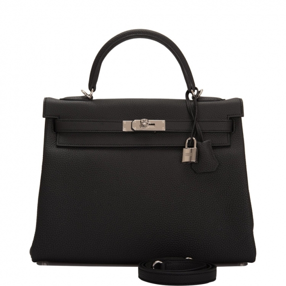 Hermes Black Togo Retourne Kelly 32cm Palladium Hardware