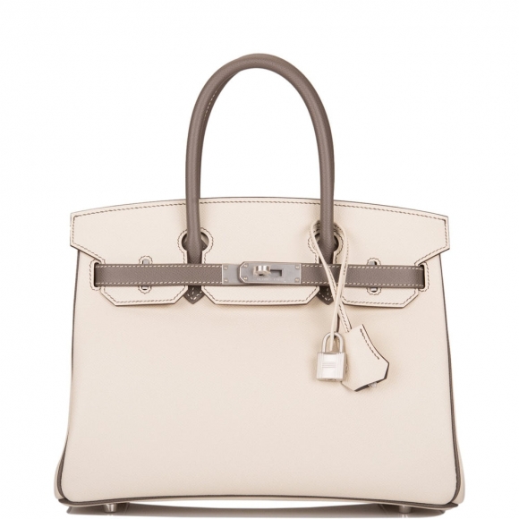 Hermes HSS Bi-Color Craie And Etain Epsom Birkin 30cm Brushed Palladium Hardware