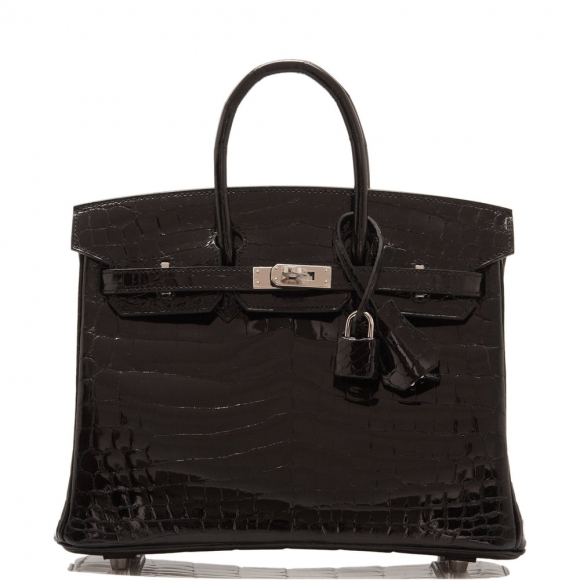 Hermes Black Shiny Niloticus Crocodile Birkin 25cm Palladium Hardware