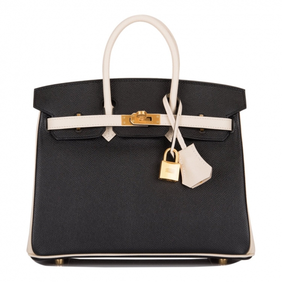 Hermes HSS Bi-Color Black and Craie Epsom Birkin 25cm Brushed Gold Hardware