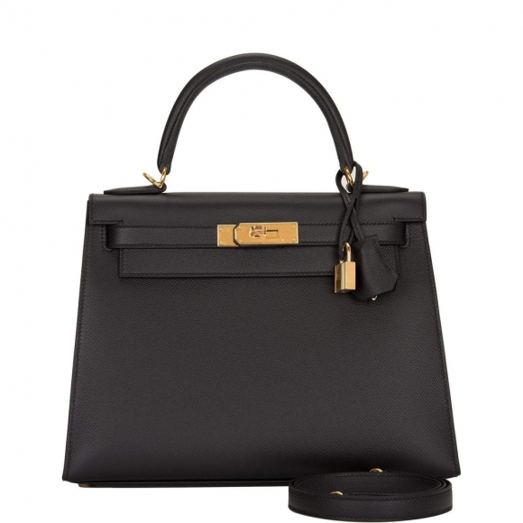 Hermes Black Epsom Sellier Kelly 28cm Gold Hardware