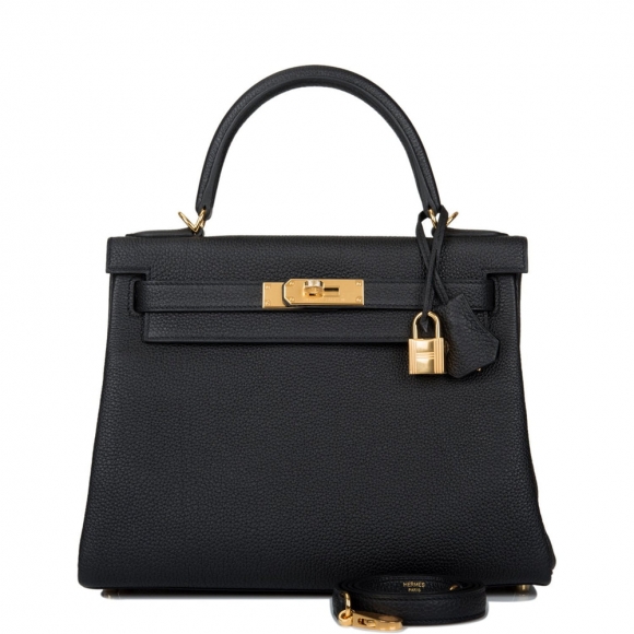 Hermes Black Togo Retourne Kelly 28cm Gold Hardware