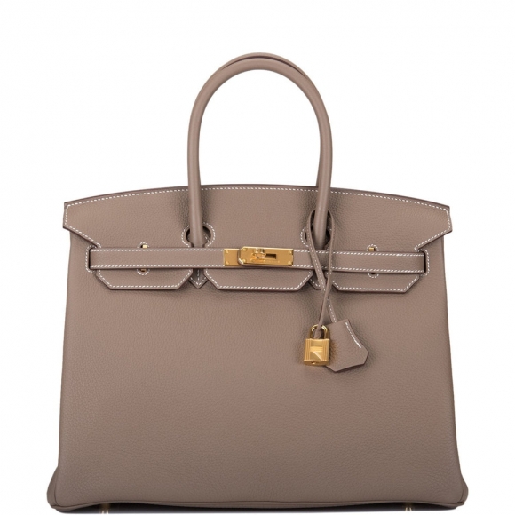 Hermes Etoupe Togo Birkin 35cm Gold Hardware