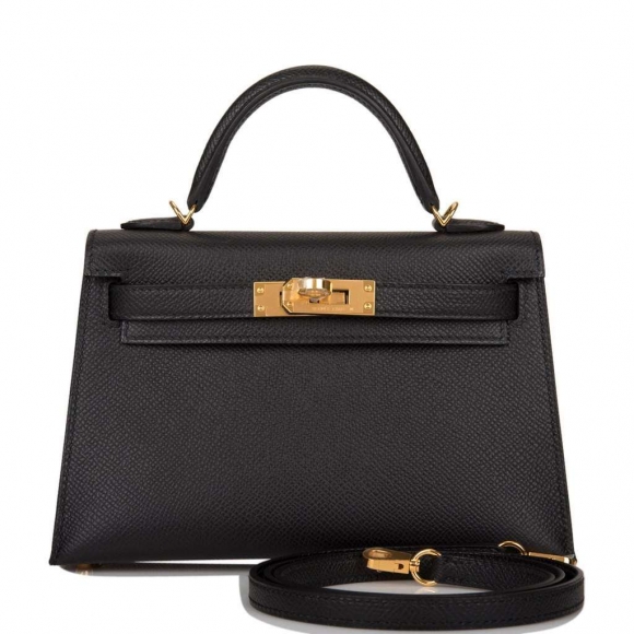 Hermes Black Epsom Sellier Kelly 20cm Gold Hardware