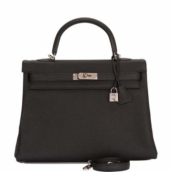 Hermes Black Togo Retourne Kelly 35cm Palladium Hardware