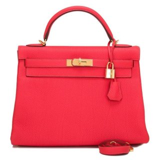 Hermes Rouge Pivoine Togo Kelly 32cm Gold Hardware