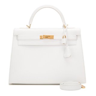 Hermes White Epsom Sellier Kelly 32cm Gold Hardware